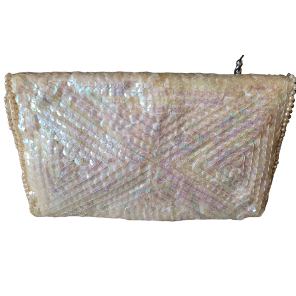 La Regale Ivory Beaded Sequin Small Evening Bag Clutch with Box Vintage Japan - Picture 4 of 9